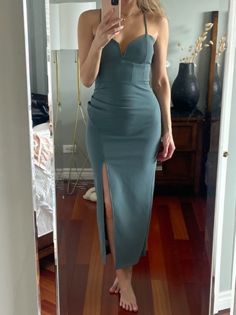 Forever 21 Midi Strappy Green and Ivory Dresses Size S